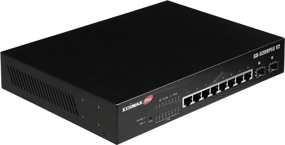 Edimax Pro GS-5208PLG V2 Smart Switch - 8 x 10/100/1000 (PoE+) + 2 x 1000Base-X SFP - Rack Mountable - PoE+ (160 W)