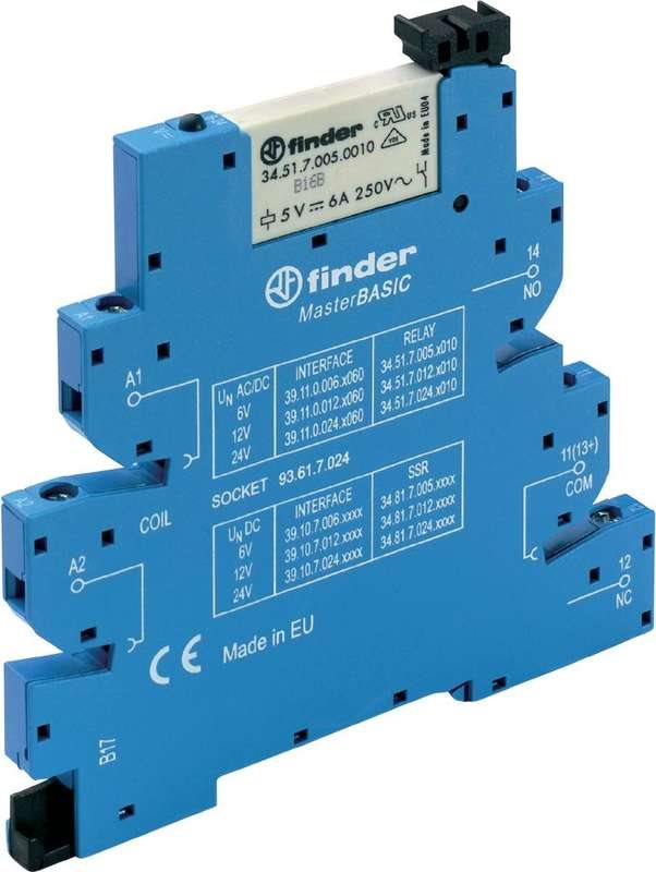 Finder MasterBasic Slim Coupling Relay for DIN Rail 39.11.0.006.0060,1 Changeover Contact, 6 A
