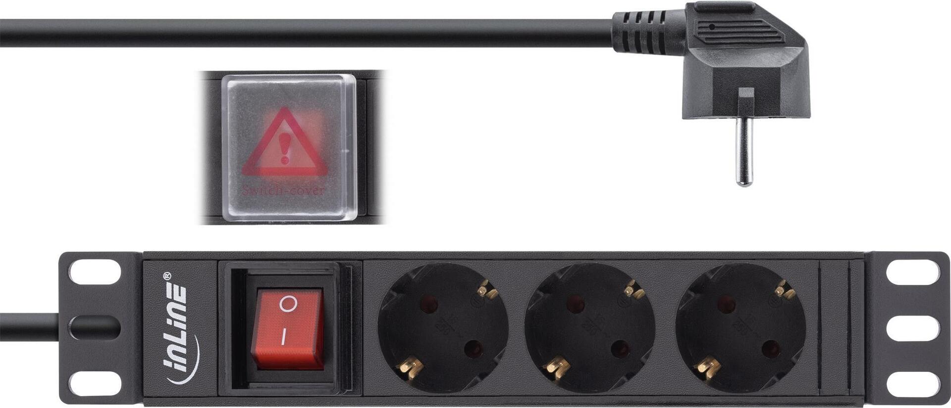 InLine Power Strip - Rack-Mountable - 250 V AC - 3680 Watts - 3 Type F Sockets - 1U - 25.4 cm - Black