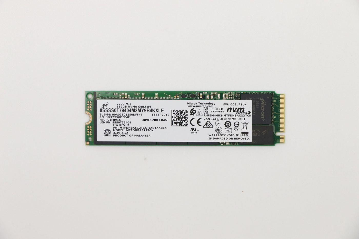 Lenovo Micron 2200 512GB M.2 PCIe 2280 SSD (MTFDHBA512TCK-1AS1AAB) 01FR916