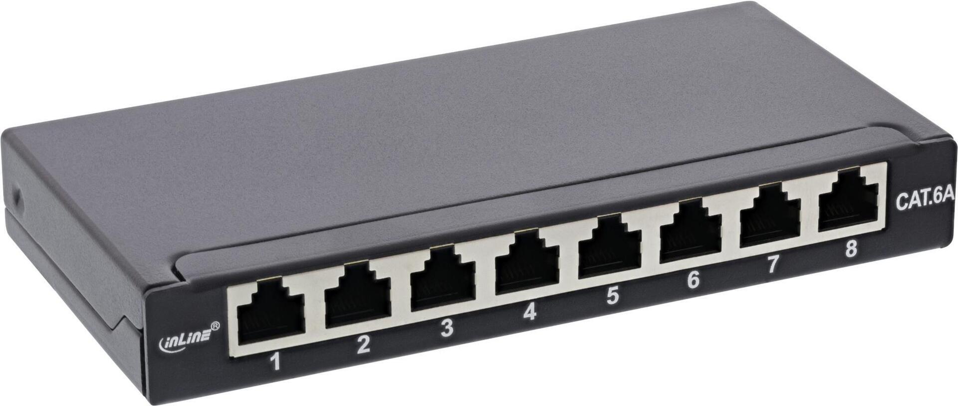 InLine® Patch Panel Cat.6A 0.5U 8-port, Table/Wall Mount, Black, RAL9005 (76818S)
