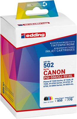 Edding Druckerpatrone Combo Pack Black, Photo Black, Cyan, Magenta, Yellow for Canon PGI-550XL+CLI-551XL EDD-502