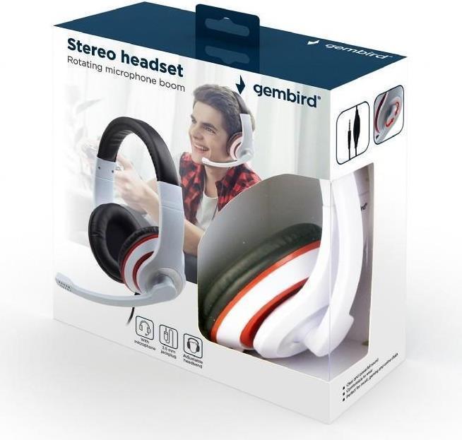 Gembird MHS-03-WTRDBK Over-ear Headset 3.5 mm Jack Black - Red - White