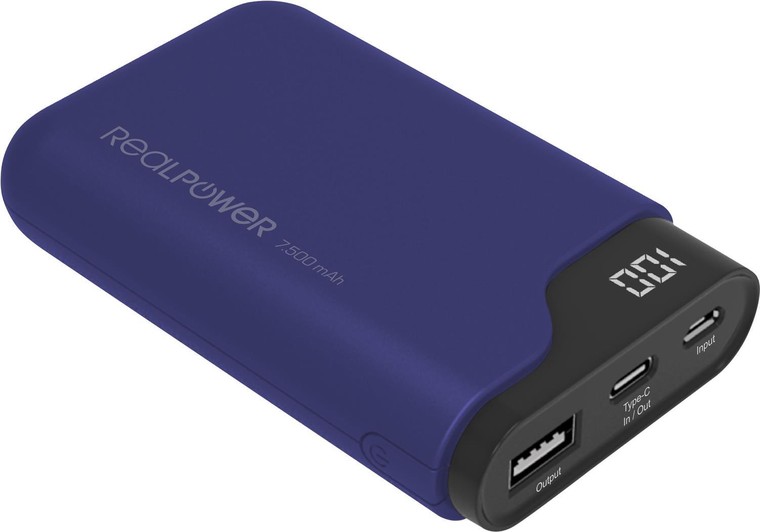 RealPower PB-7500C Navy Blue Battery Charger 7500 mAh Black - Blue