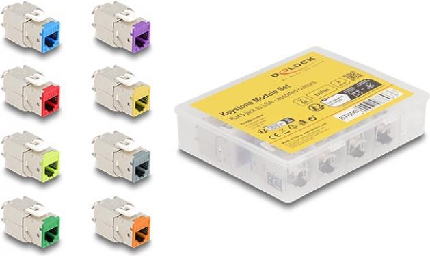 Delock - Keystone-Modul - RJ-45 (W) zu LSA (W) - STP - CAT 6a - Grau, Blau, Gelb, Rot, grün, orange, violett, Neongelb (Packung mit 8) (87896)