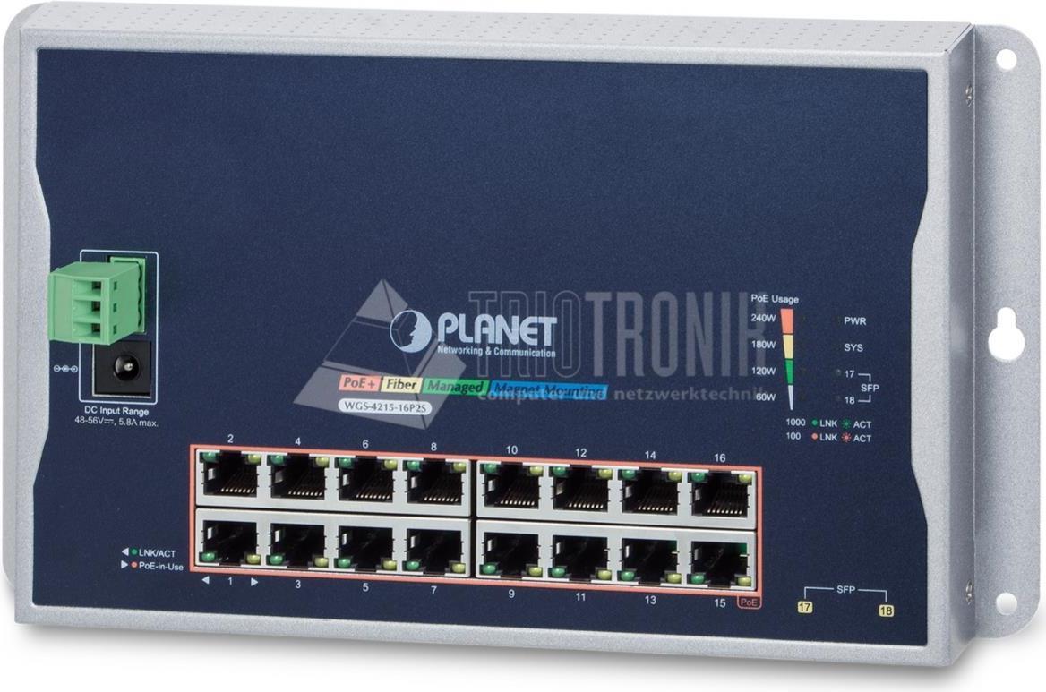 PLANET WGS-4215-16P2S Managed L2 Gigabit Ethernet Switch with PoE - 16 Ports (WGS-4215-16P2S)