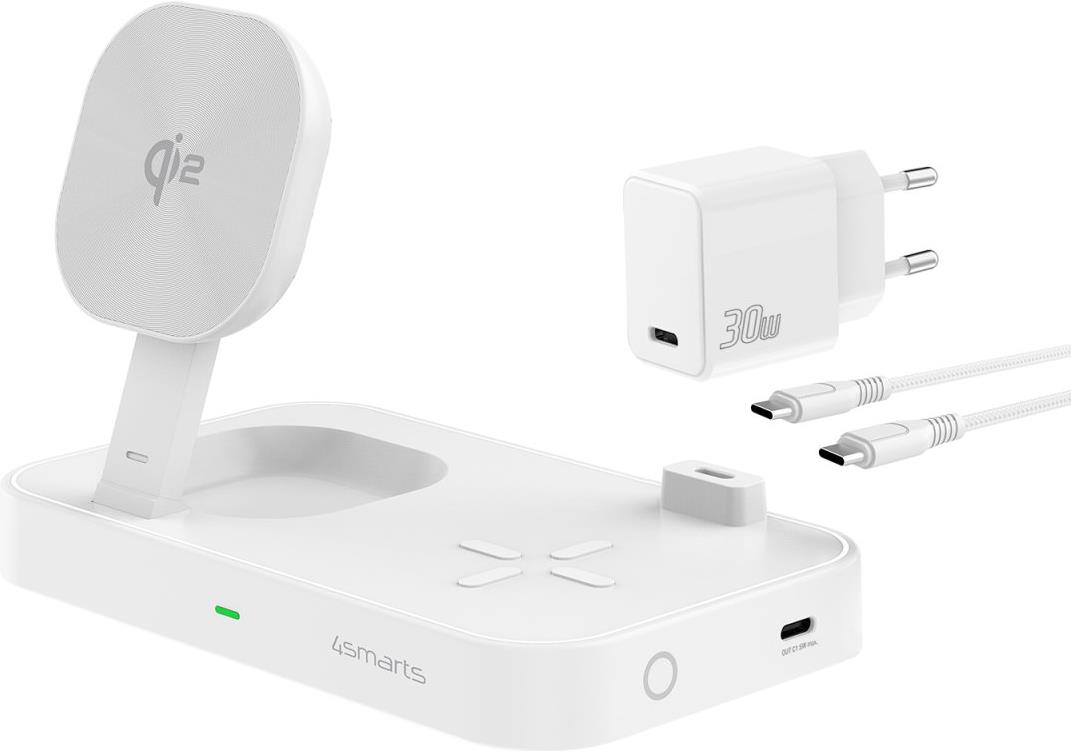 4smarts Qi2 Universal Wireless Charging Station White 25W Indoor