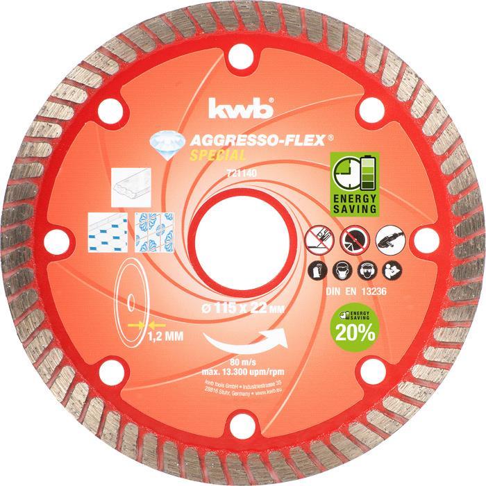 kwb 721140 - Schneidedisk - Beton - Granit - Hartkeramik - Marmor - Naturstein - Stein - Kachel - Jede Marke - 2,2 cm - 11,5 cm - Orange - Rot (721140)