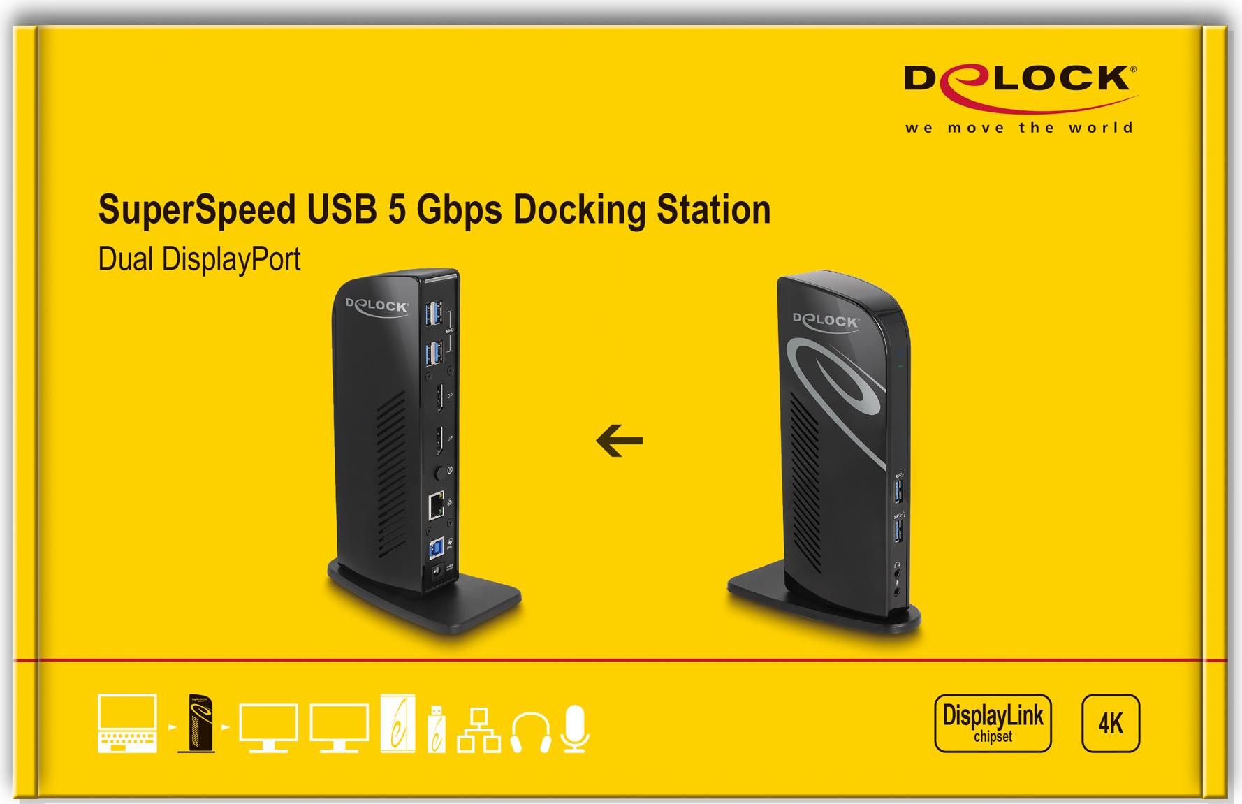 DeLOCK 87728 Notebook Docking Station - USB 3.2 Gen 1 Type-A + Type-C - Black (87728)