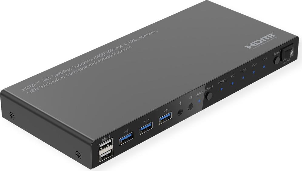 ROLINE 4-Port KVM Switch - USB + HDMI 4K60 - 14.01.3428 3-Port