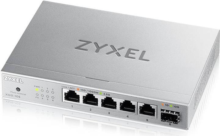 Zyxel XMG-100 Series XMG-105 - Switch - unmanaged - 5 x 100/1000/2.5 G + 1 x Gigabit SFP/ 10 Gigabit SFP+ - Desktop, wall