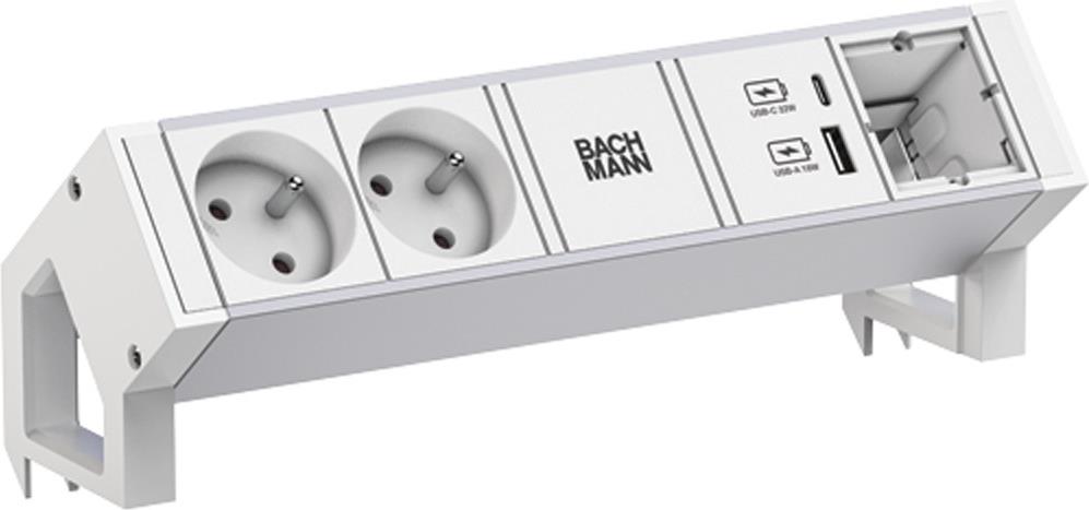 Bachmann Power Strip DESK2 ALU WHITE 2 USB Ports Surface Mounted