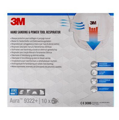 3 M Aura Comfort Cool Flow Respirator Masks FFP2 NR D - 10 Pack - Model 7100140882