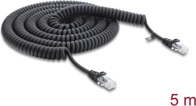 Delock RJ45 Spiral Cable Plug to Plug Cat.5e 5 m Black (88019)