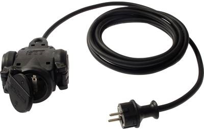 AS SCHWABE 3-Way Solid Rubber Distribution Socket IP44 with Rotating Hinged Covers - 5 m H07RN-F 3G2.5 3-Wege-Verteilerdose