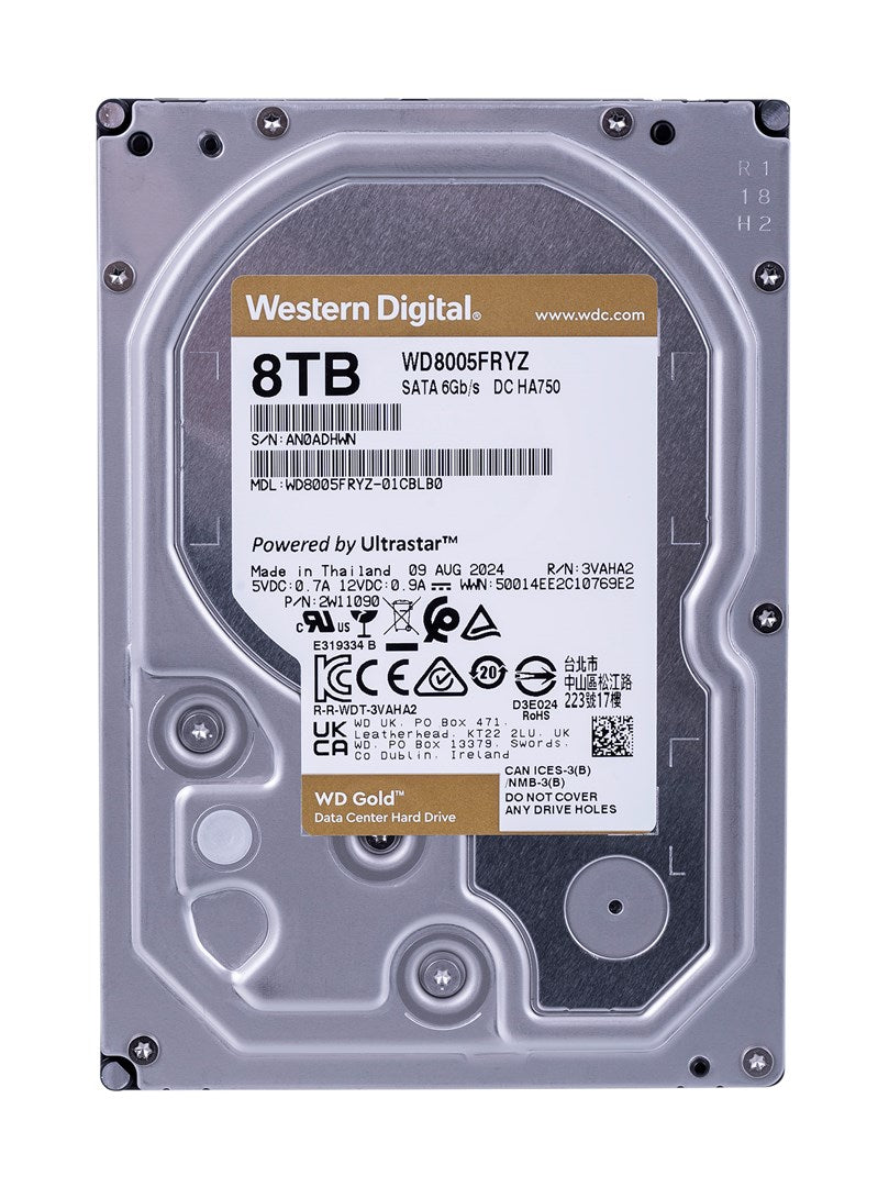 WD Gold WD8005FRYZ - Hard Drive - Enterprise - 8TB - Internal - 3.5" - SATA 6Gb/s - 7200 RPM - Buffer: 256MB (WD8005FRYZ)
