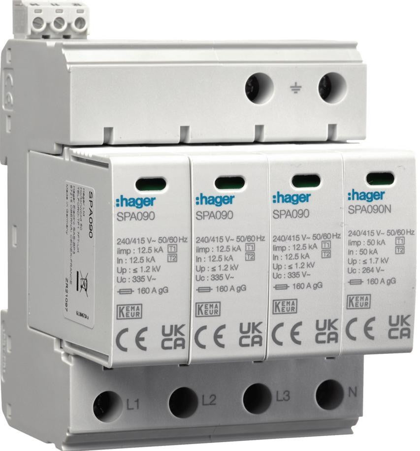 HAGER SPA931 SPD Surge Protective Device T1+T2 B+C 4P 4 M 12.5/50KA 1.5KV | Model: SPA931