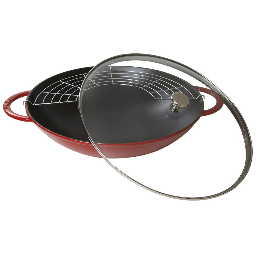 Staub Cast Iron Wok with Lid 37cm Red