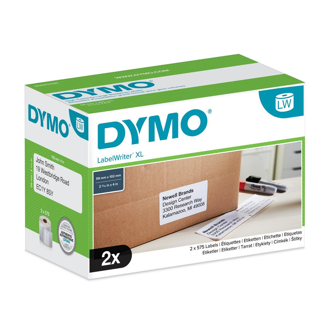 Dymo High Capacity Shipping Labels - White - 59 x 102 mm - Pack of 2 for DYMO LabelWriter (S0947420)