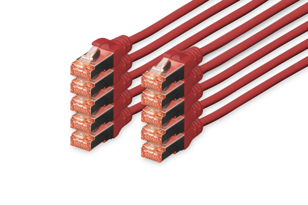 DIGITUS Professional Patch Cable, RJ-45 (M) to RJ-45 (M), 5.0 m, CAT 6e, Red (Pack of 10) (DK-1644-050-R-10)
