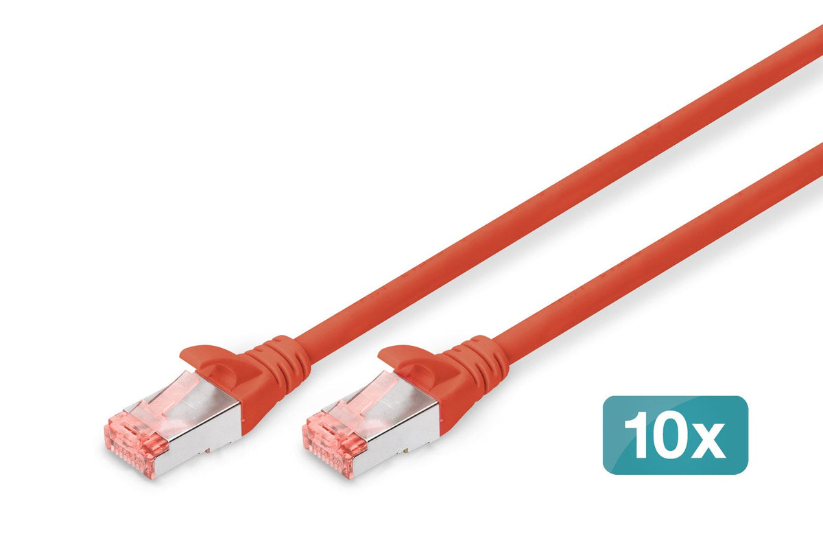 DIGITUS Professional Patch Cable, RJ-45 (M) to RJ-45 (M), 5.0 m, CAT 6e, Red (Pack of 10) (DK-1644-050-R-10)