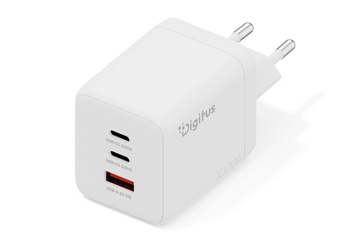 DIGITUS 100W GaN USB Charger - 2x USB-C, 1x USB-A - White (DA-10304)