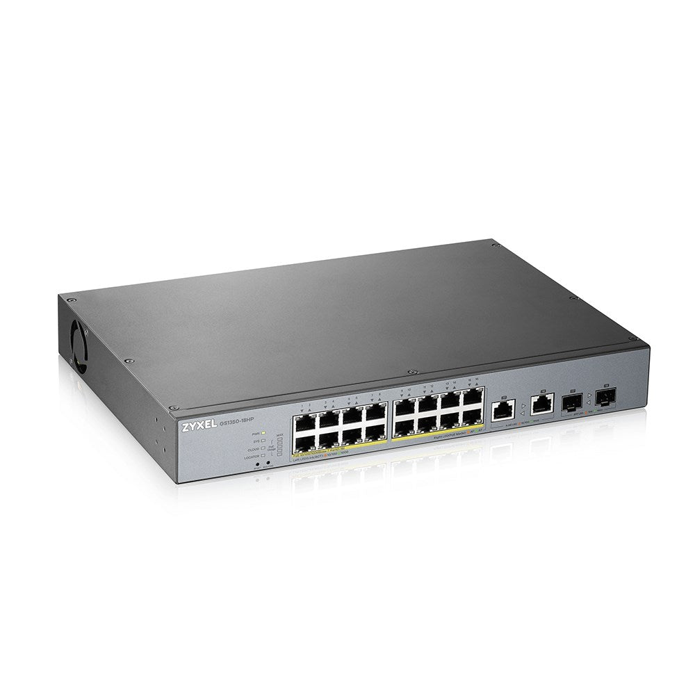 Zyxel GS1350-18HP - Smart Switch - 16 x 10/100/1000 (PoE+) + 2 x Combo Gigabit Ethernet/SFP - Desktop - PoE+ (250 W)