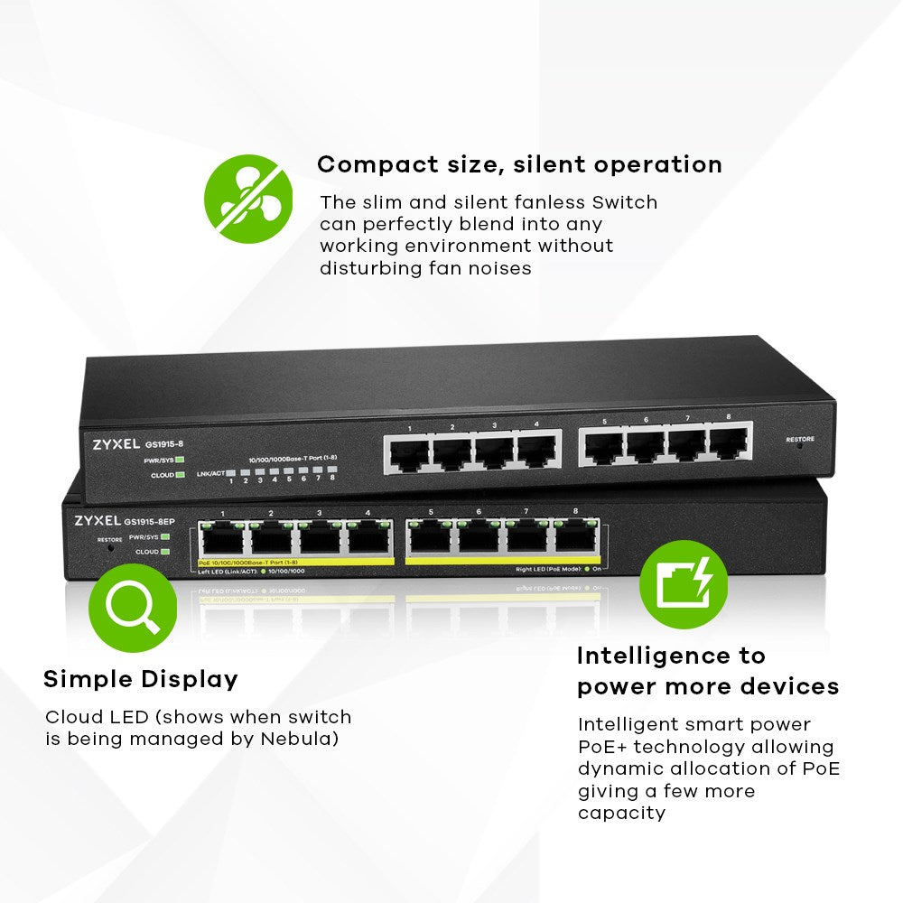 Zyxel GS1915 Series Smart Managed Switch - 8 Ports - Model GS1915-8-EU0101F