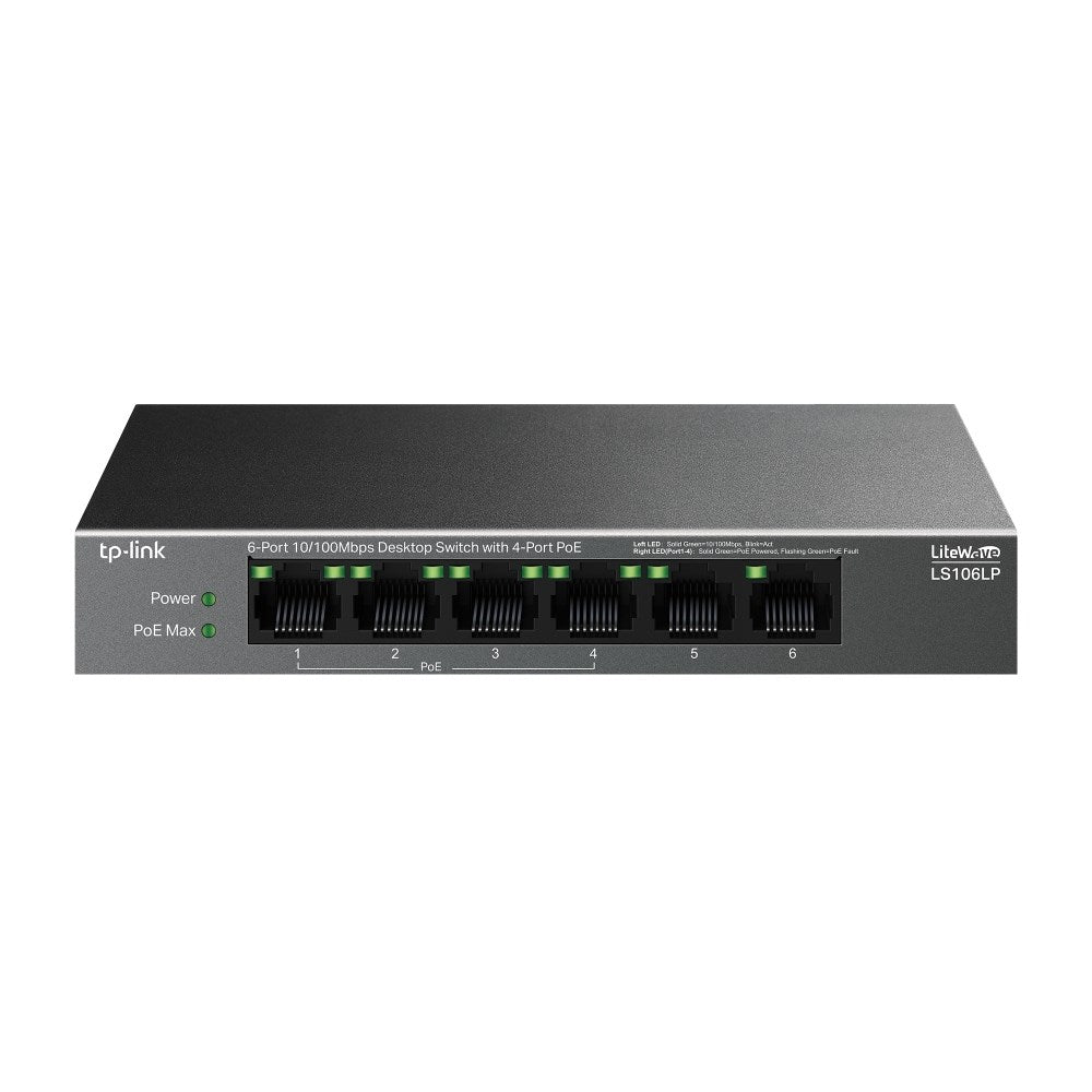 TP-Link LiteWave LS106LP Unmanaged Fast Ethernet POE Switch Black