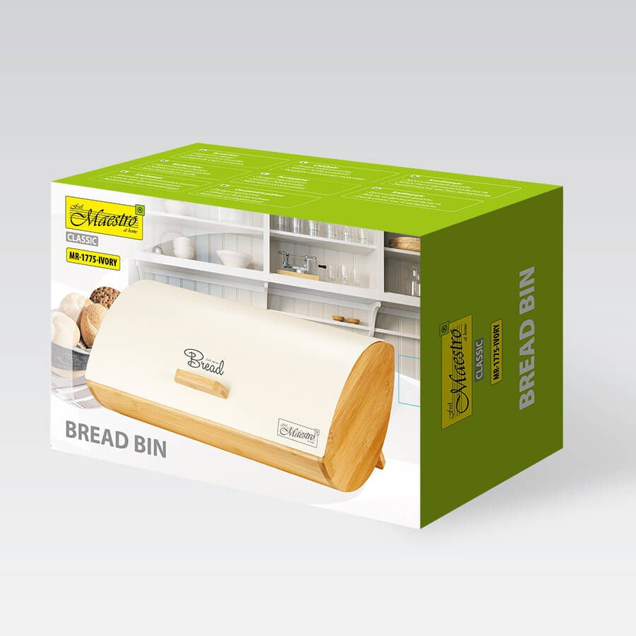 Maestro MR-1775-IVORY Bread Box Ivory Wood Bamboo Metal