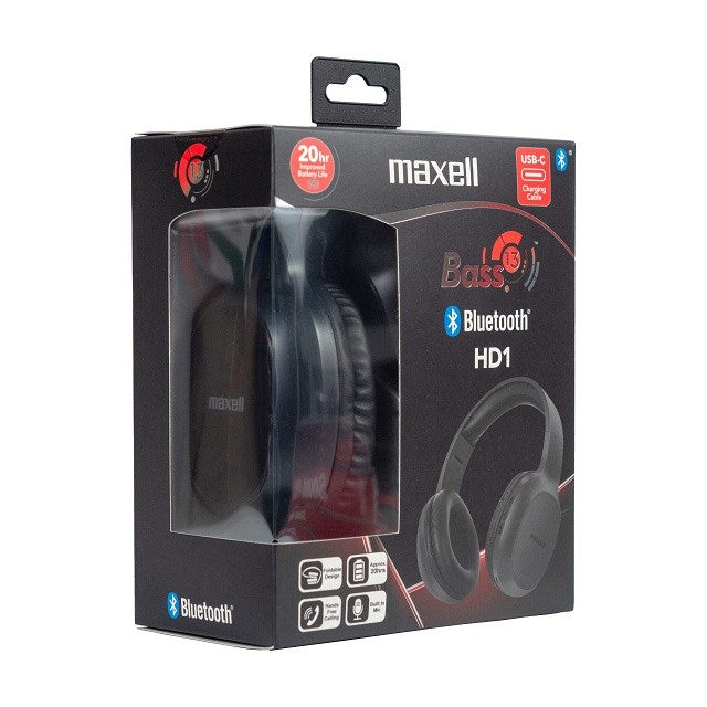 Maxell Headphones Wireless Bluetooth 5.1 20h Battery Life Black MAXELL HD1 BASS