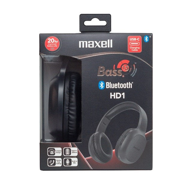 Maxell Headphones Wireless Bluetooth 5.1 20h Battery Life Black MAXELL HD1 BASS
