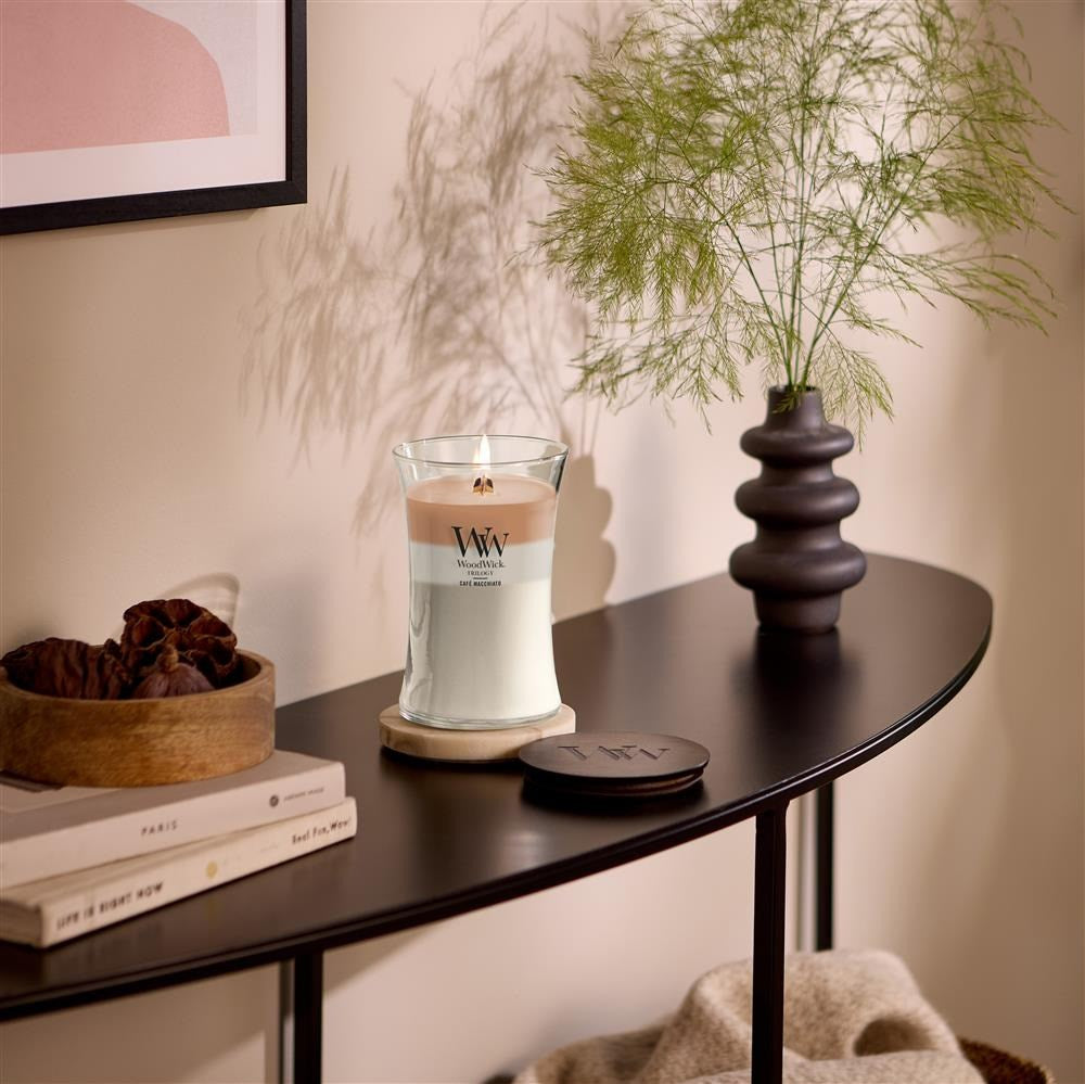 WoodWick Café Macchiato Wax Candle Cylinder, 110-120h Burn Time, White/Brown, 2674583E