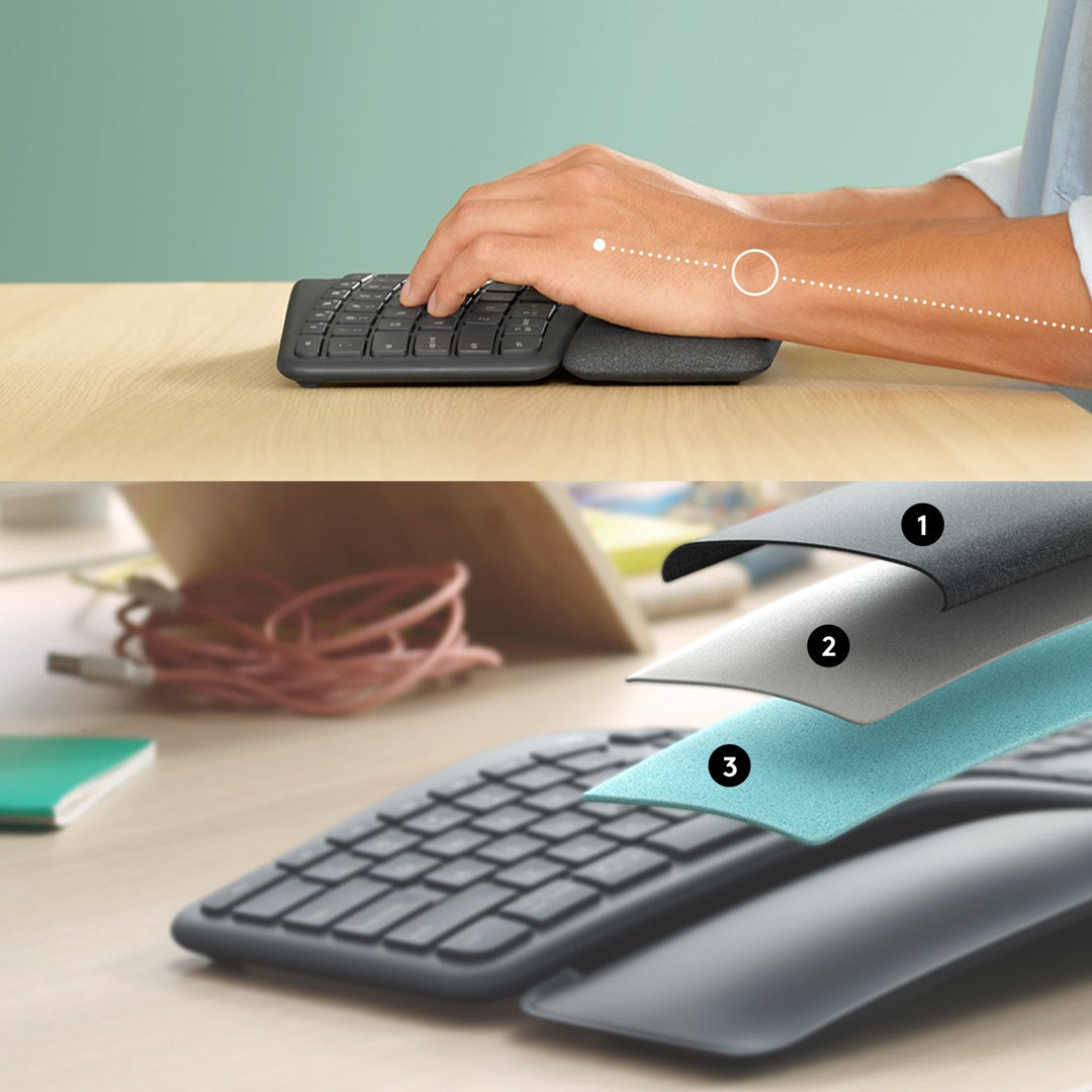 Logitech ERGO K860 - Wireless Keyboard - 2.4 GHz, Bluetooth 5.0 - QWERTY - USA International - Graphite