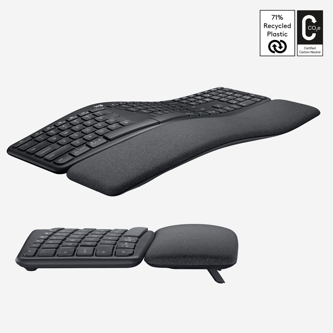 Logitech ERGO K860 - Wireless Keyboard - 2.4 GHz, Bluetooth 5.0 - QWERTY - USA International - Graphite