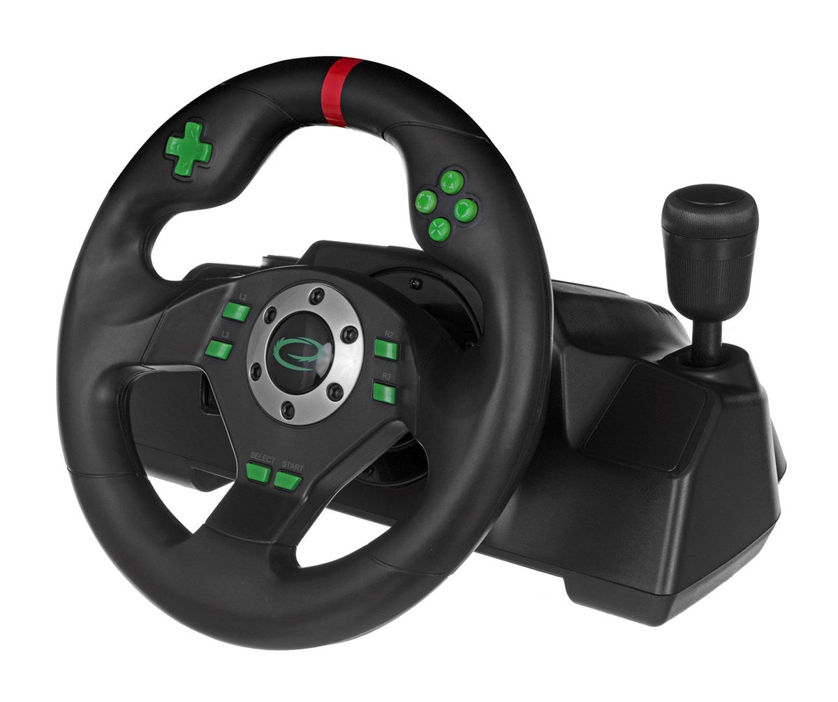 Esperanza EGW101 Gaming Controller - Steering Wheel - Black Green - for PlayStation, PlayStation 3 - Digital USB