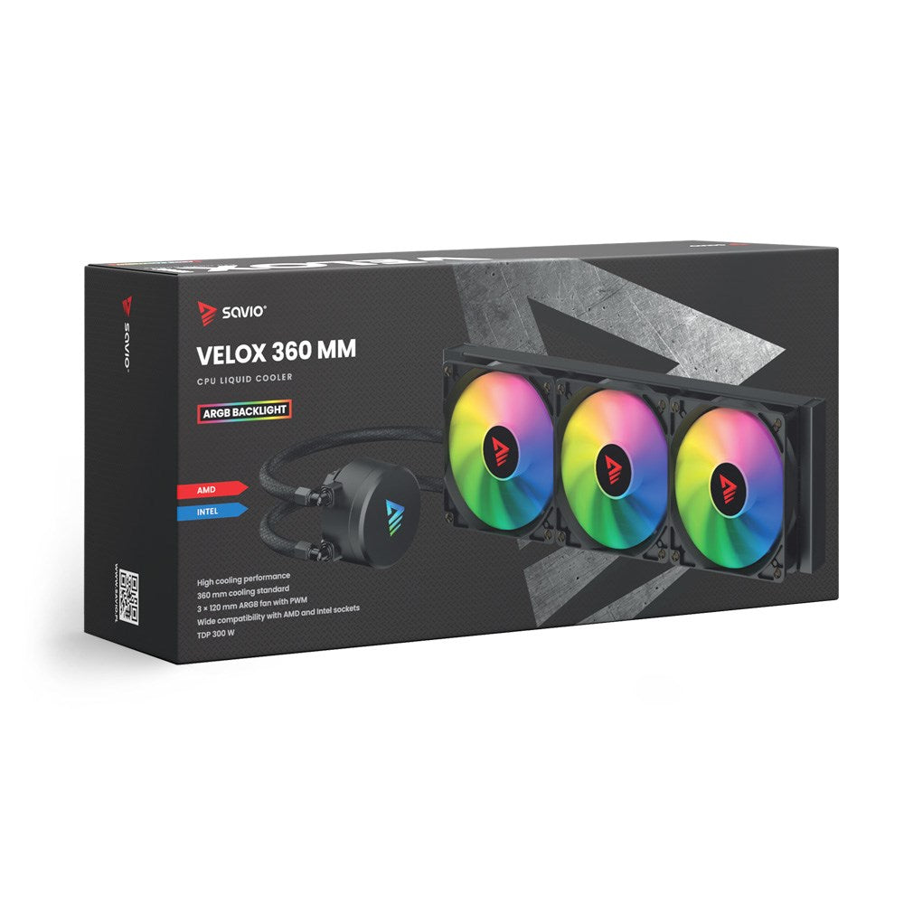 SAVIO VELOX CPU Liquid Cooler 360mm ARGB 300W Compatible with Intel and AMD