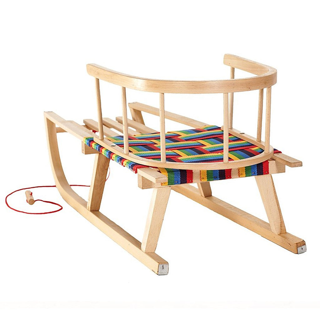 GreenBlue GB138 Wooden Kids Sledge with Removable Backrest Fabric Seat and Pull Rope