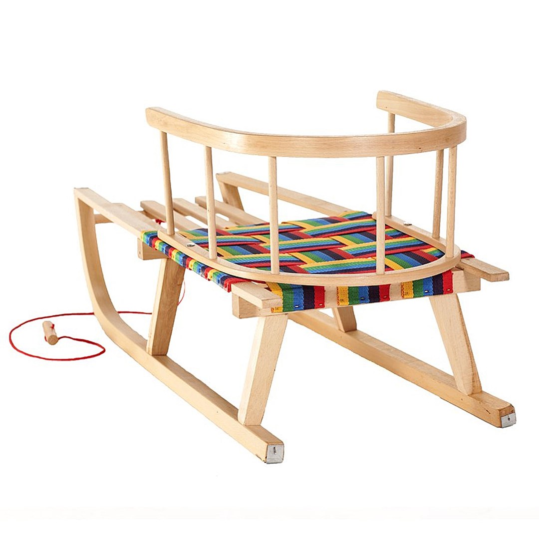 GreenBlue GB138 Wooden Kids Sledge with Removable Backrest Fabric Seat and Pull Rope