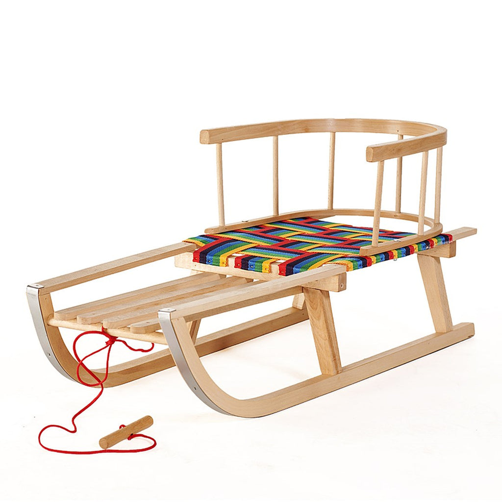 GreenBlue GB138 Wooden Kids Sledge with Removable Backrest Fabric Seat and Pull Rope