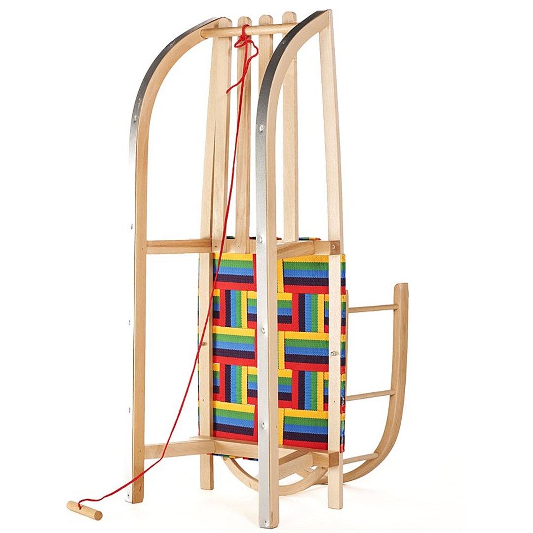 GreenBlue GB138 Wooden Kids Sledge with Removable Backrest Fabric Seat and Pull Rope