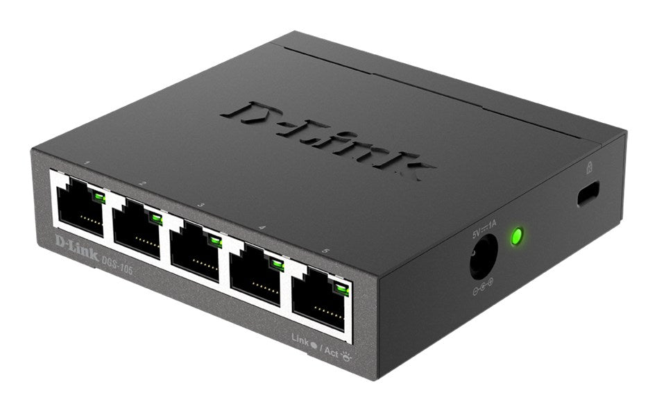 D-Link DGS-105 Unmanaged L2 Gigabit Ethernet Switch 5 Ports 10/100/1000 Mbps