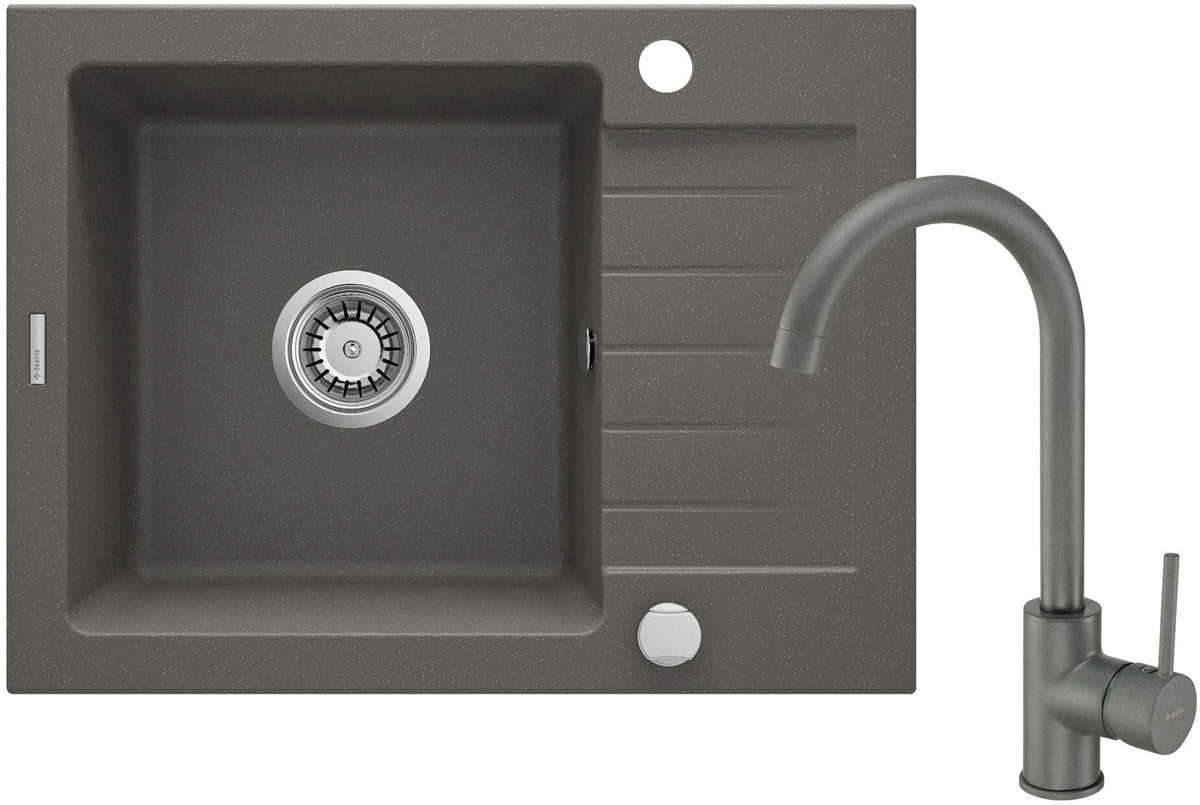 Deante Zorba Granite Sink 1-Bowl with Faucet and Drainer Anthracite