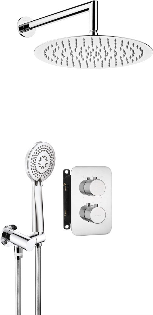 Deante Concealed Shower Set with Thermostat Chrome Round 300mm