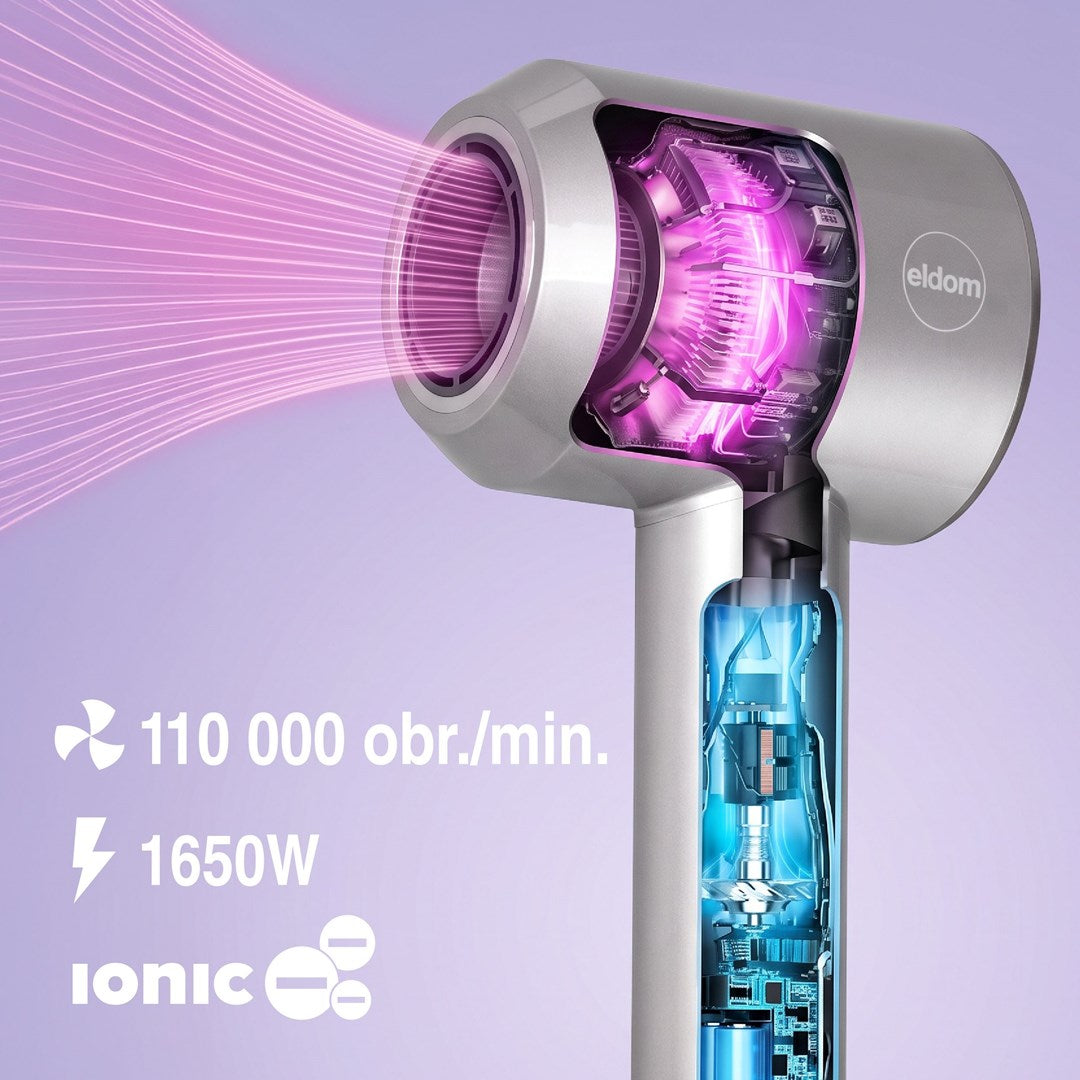 ELDOM Hair Dryer 1650W with 4 Heat Levels, Cool Shot, Grey, HT280
