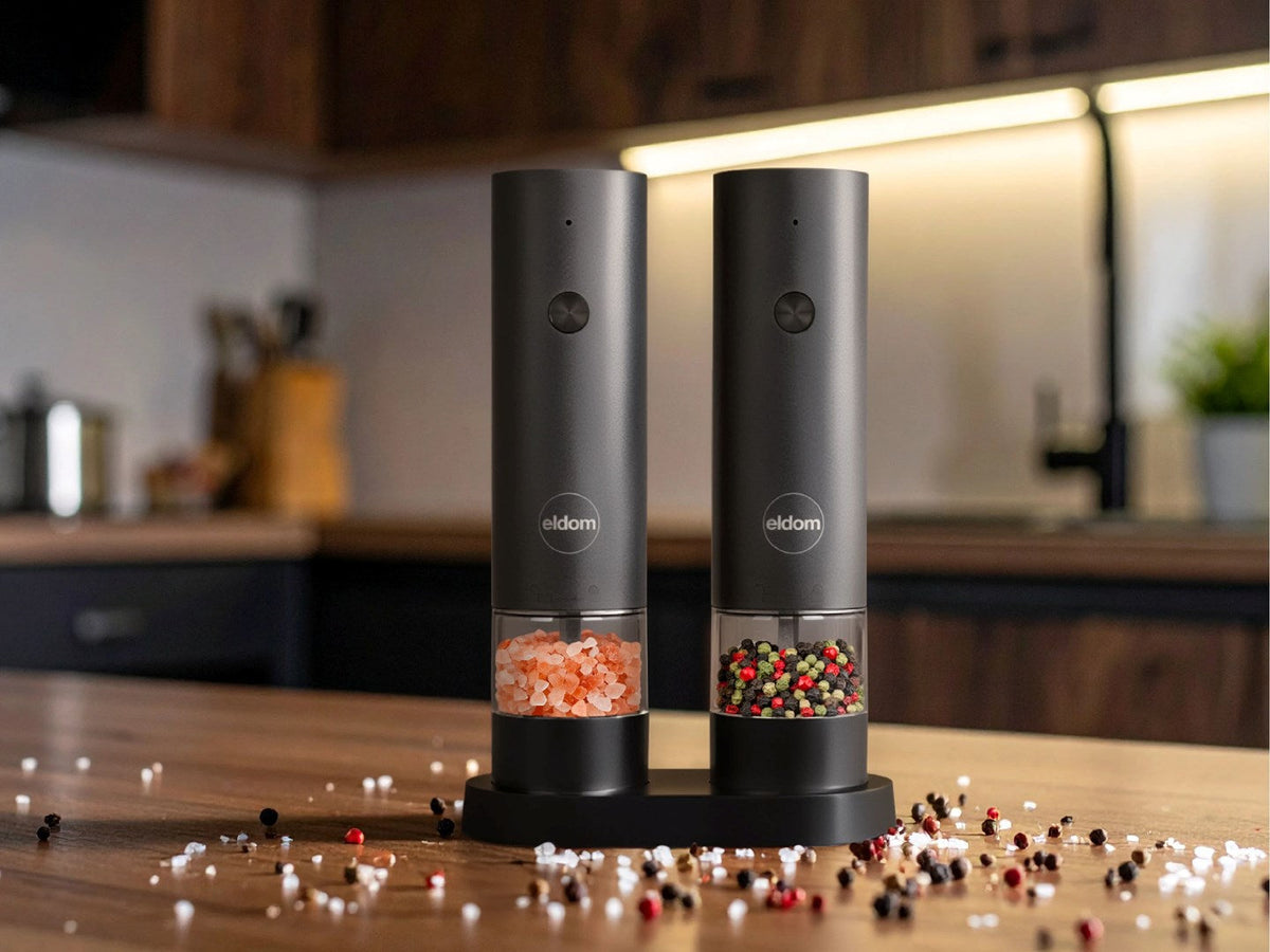 ELDOM Pepper and Salt Grinder Set Battery-Powered Black ZMP5