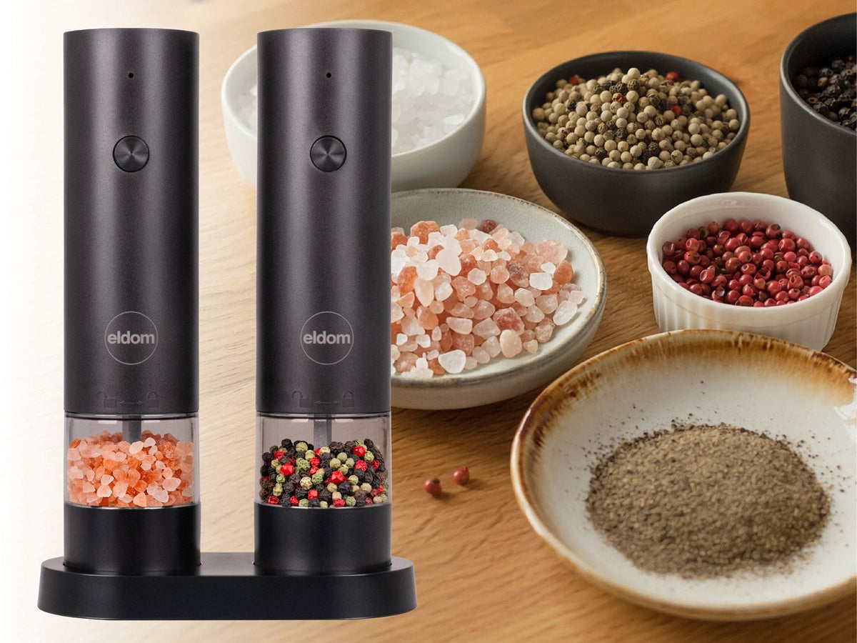 ELDOM Pepper and Salt Grinder Set Battery-Powered Black ZMP5