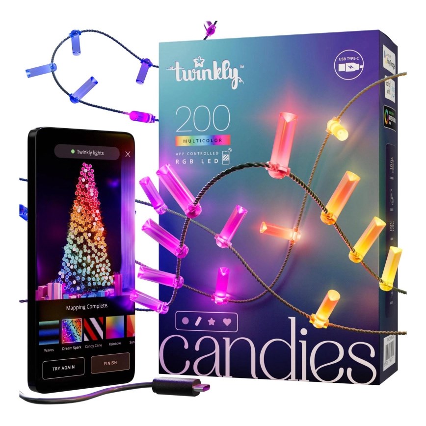 Twinkly Candies LED Christmas Tree Lights Candle Shape TWKC200RGB-G