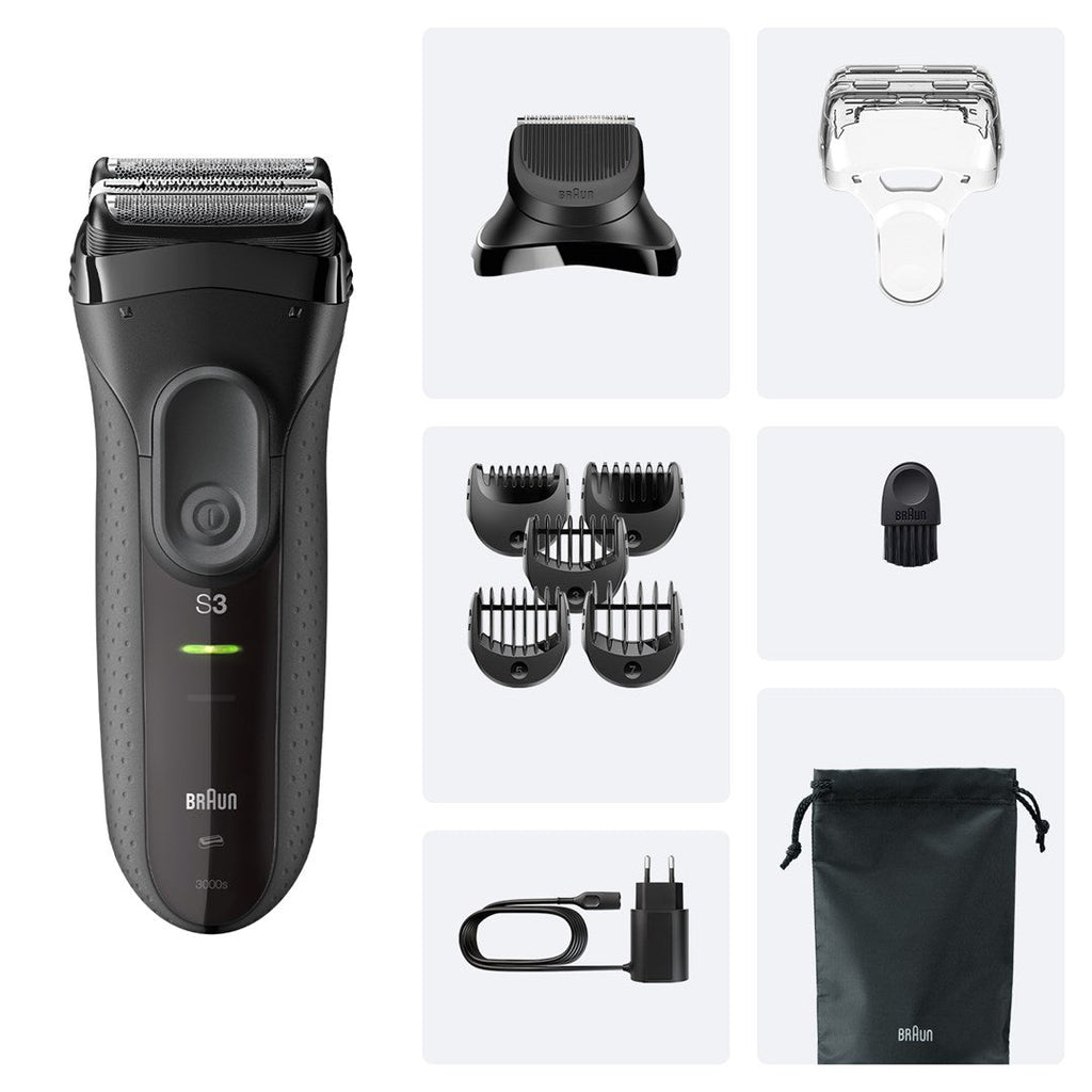 Braun 3000BT Foil Shaver Trimmer 6 Blades Wet & Dry Black, Grey 3000BT