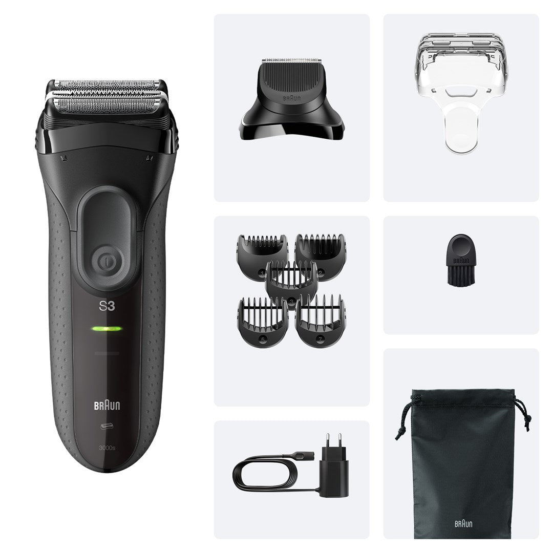 Braun 3000BT Foil Shaver Trimmer 6 Blades Wet & Dry Black, Grey 3000BT